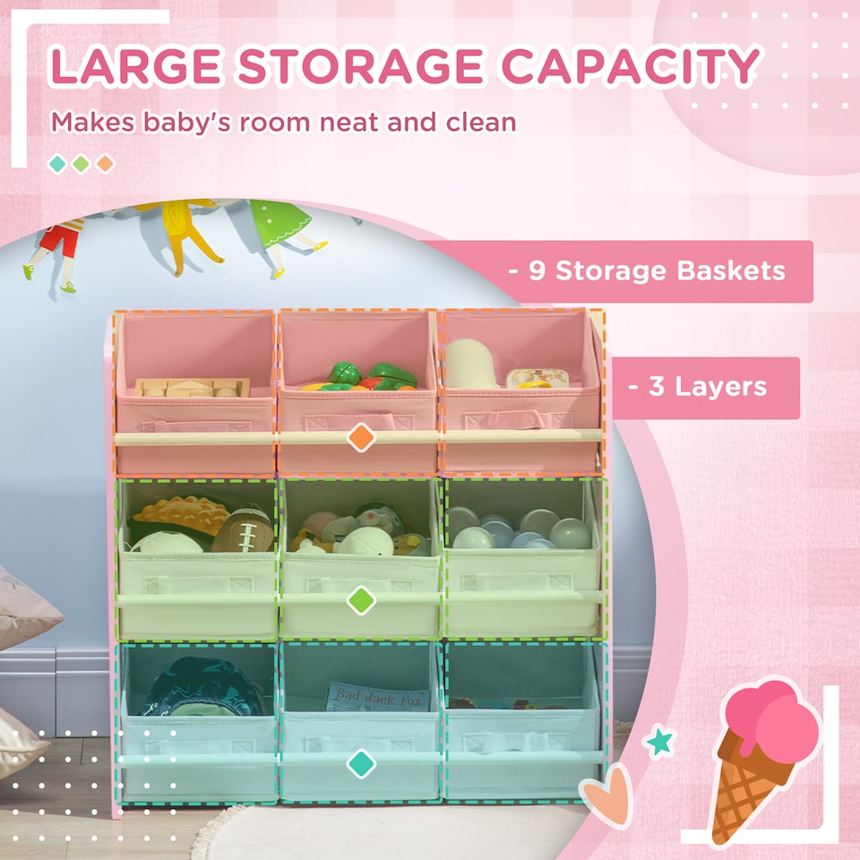 image 1 of ZONEKIZ Storage Unit W 9 Removable Storage Baskets for Nursery Playroom, Pink | Pink