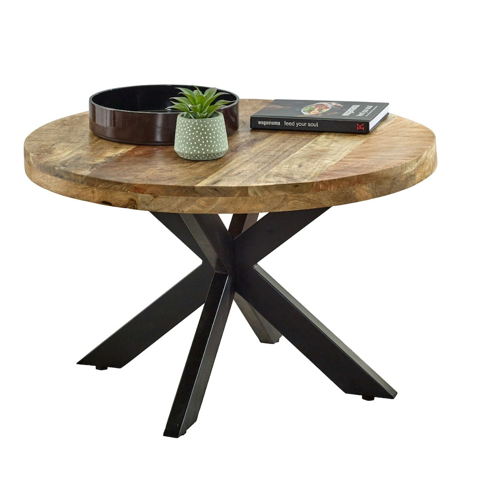 image 1 of Valor Mango Wooden Round Coffee Table Spider Legs Brown