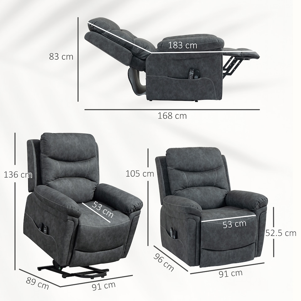 image 1 of HOMCOM Massage Recliner Chair, Lift Chair with Heat, USB, Remote, Grey