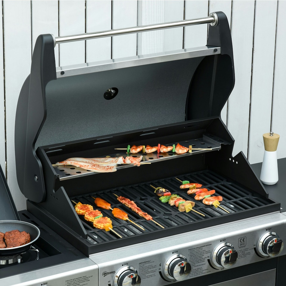image 1 of Outsunny Deluxe Gas Barbecue Grill 4+1 Burner Garden BBQ w/ Large Cooking Area