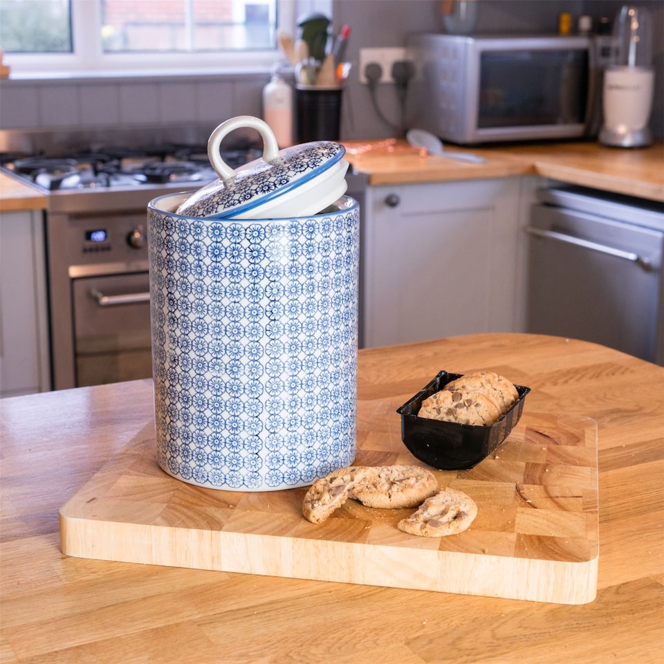 image 1 of Nicola Spring Hand-Printed Kitchen Canister - 15.5cm - Navy | Blue | Blue