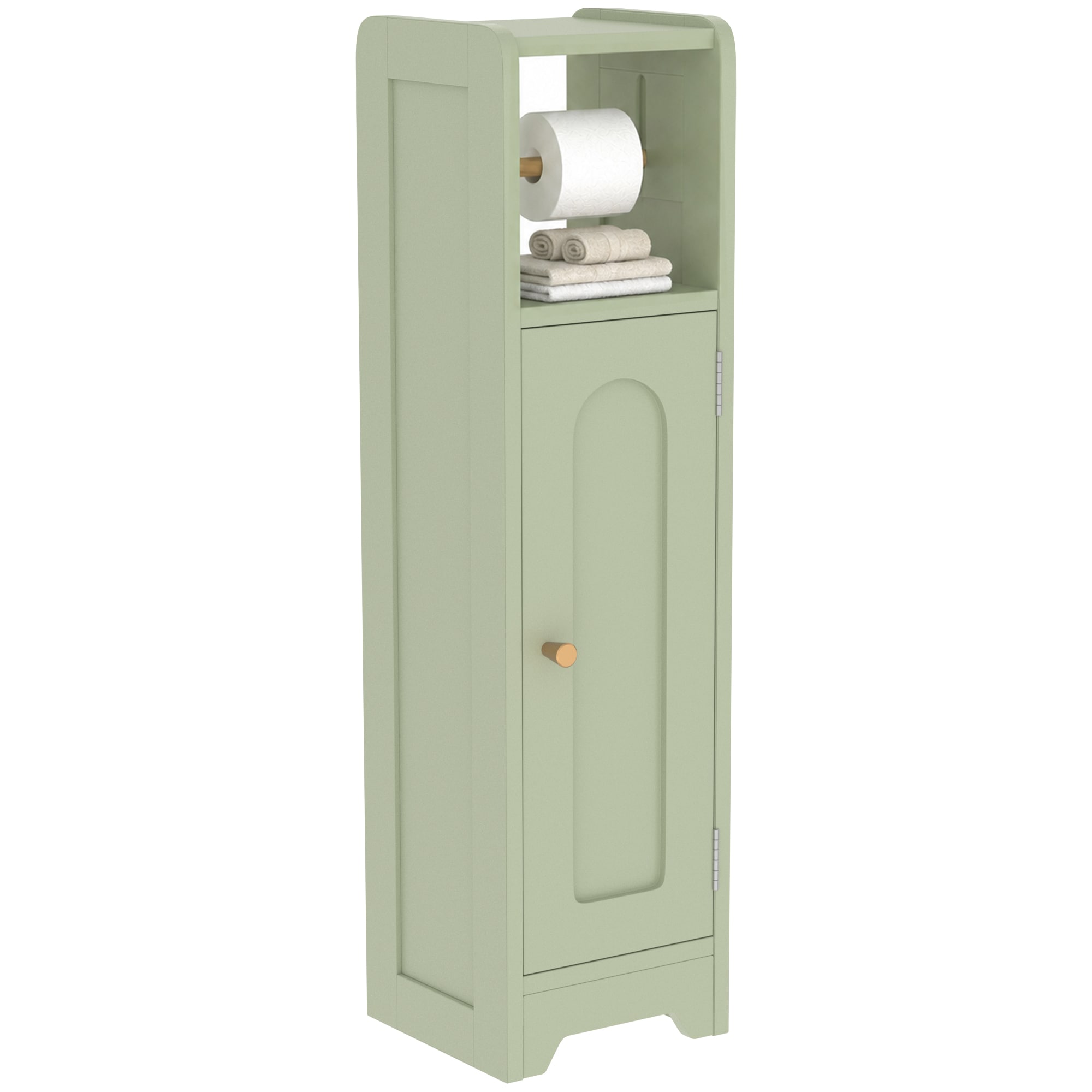 Homcom Toilet Roll Holder Bathroom Cabinet With Adjustable Shelf Light Green, Green