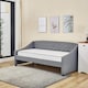 image 4 of Daybed with Trundle Grey 3ft Single with 2 Mattresses Fabric Tufted Wooden Bedroom | Grey | One Size
