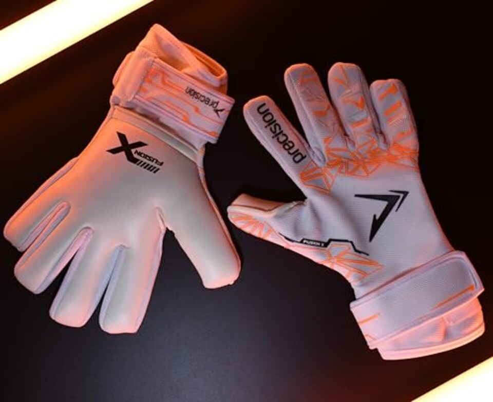 image 1 of ​​Precision Fusion X Pro Lite Giga Professional Football All Ages Goalkeeper Gloves, White Orange, 9