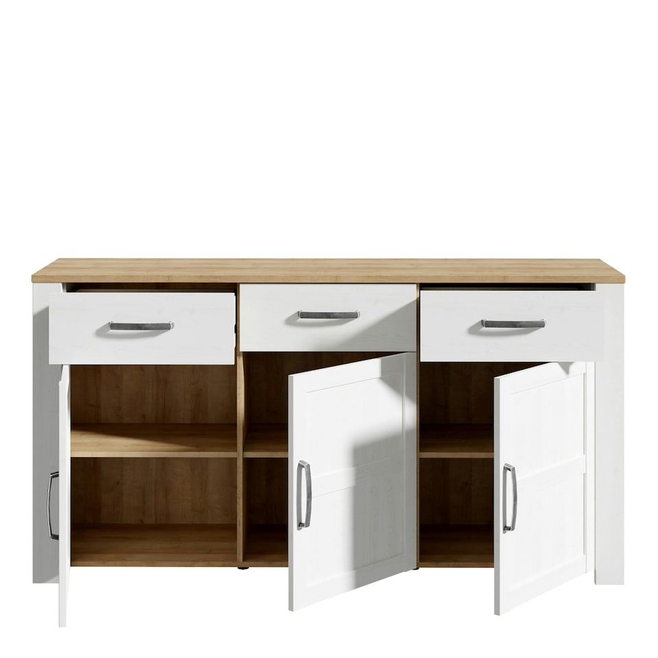 image 1 of Bohol 3 Door 3 Drawer Sideboard in Riviera Oak/White