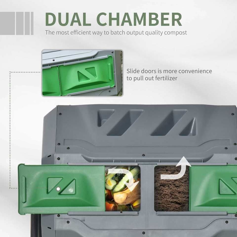 image 1 of Outsunny 160L Outdoor Tumbling Compost Bin with Dual Chamber, Grey