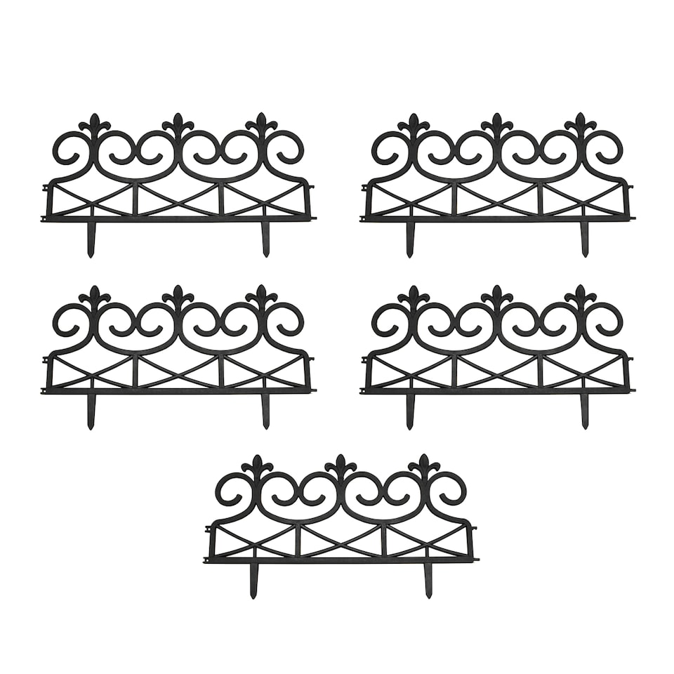 image 1 of Fleur de Lys Black Plastic Garden Lawn Edging (60cm x 32cm) - 5 Panels