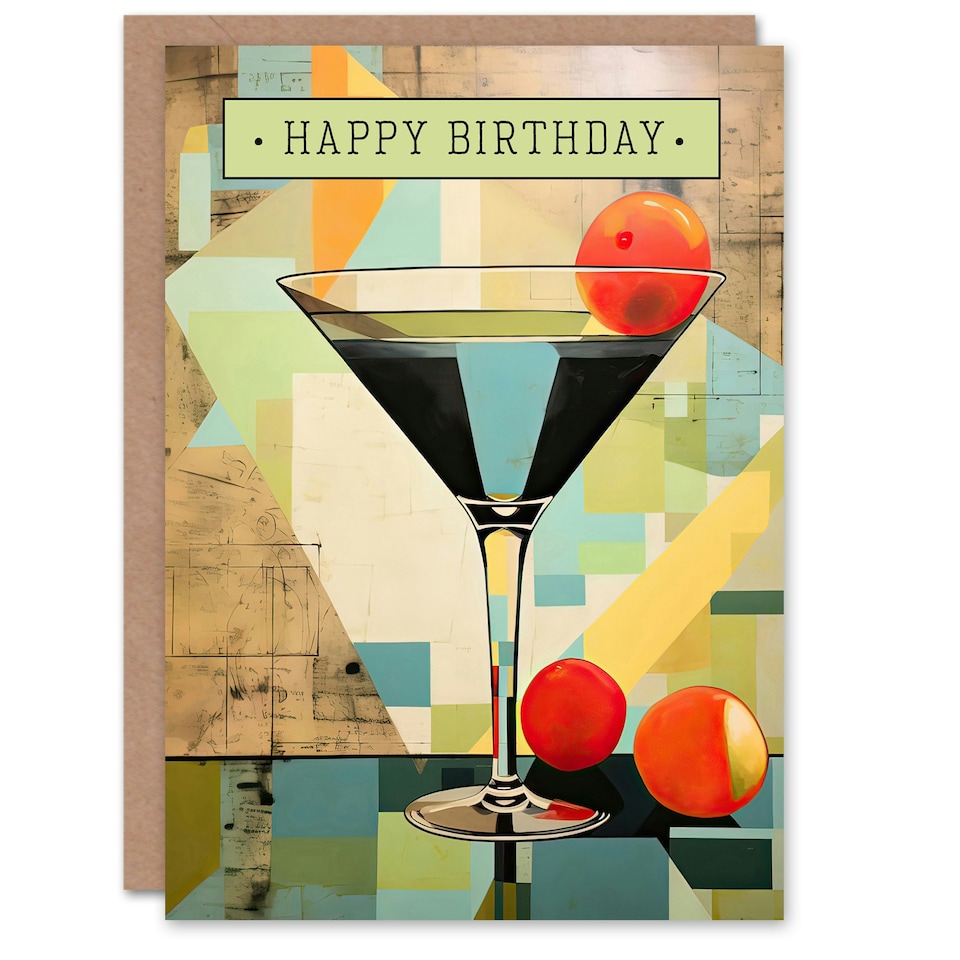 image 1 of Happy Birthday Modern Art Deco Martini Painting Birthday Card