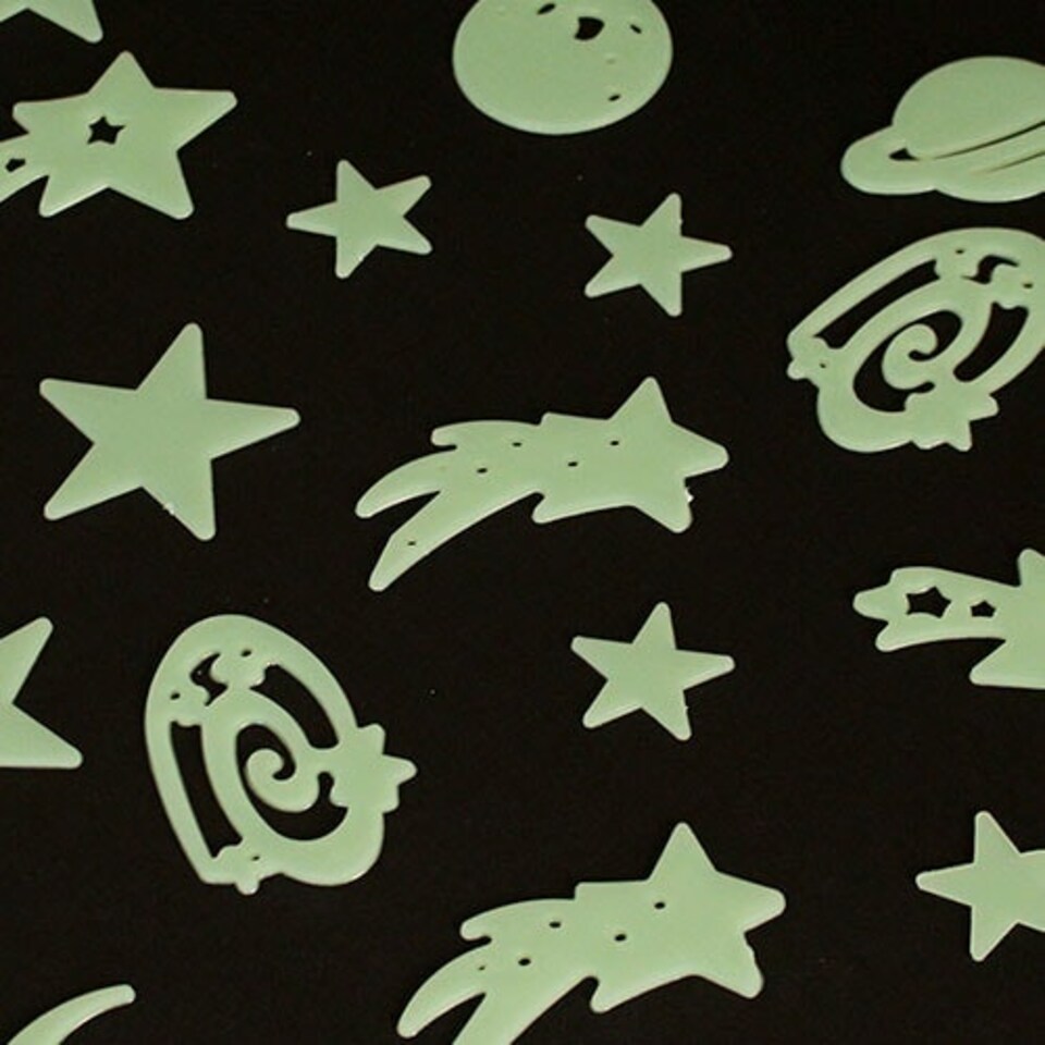 Assorted Glow In The Dark Stick-On Galaxy Stars And Moon Plastic Shapes - Pack of 24