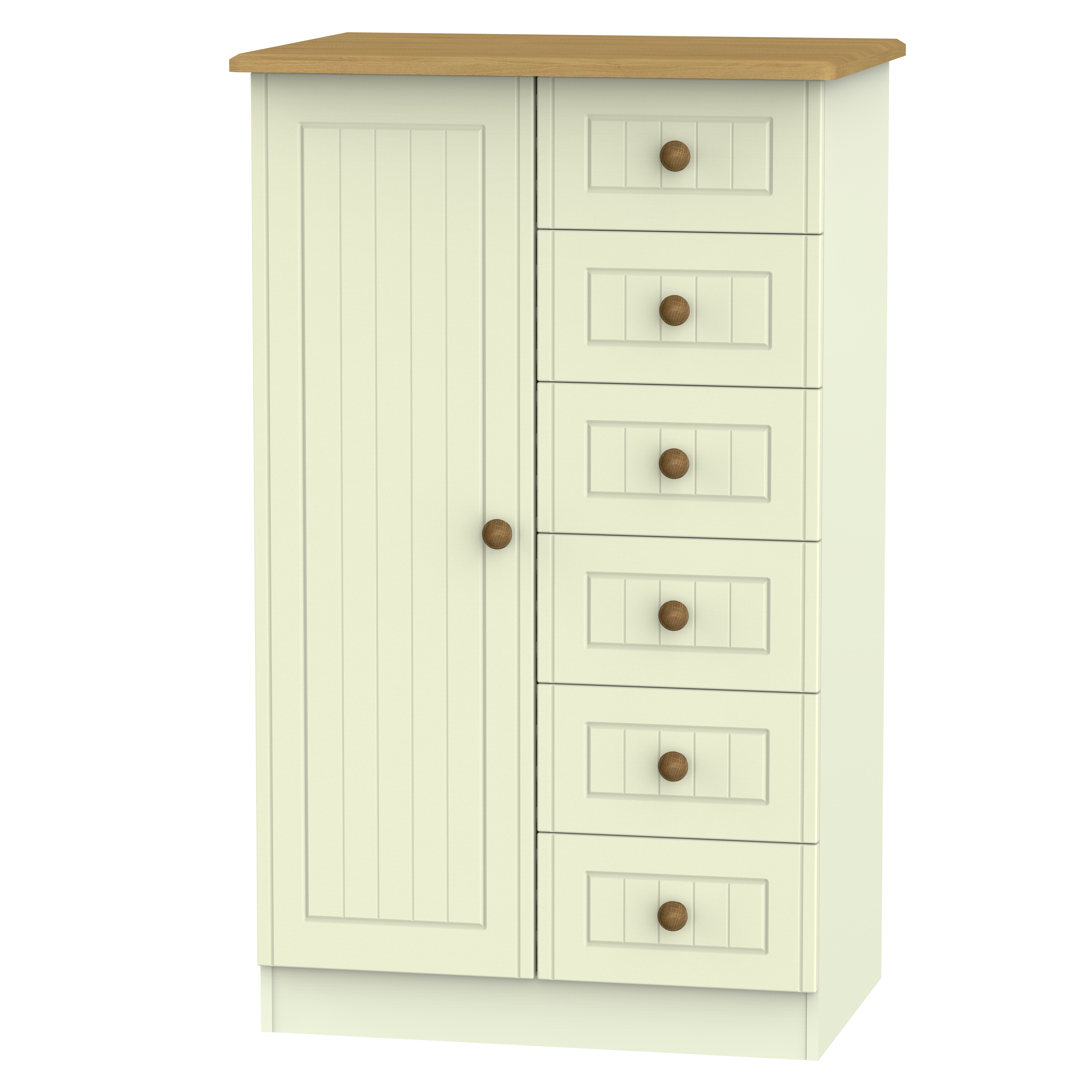 Lancaster 1 Door 5 Drawer Childrens Wardrobe in Cream Gloss & Oak