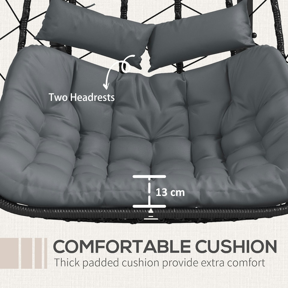 image 1 of Outsunny PE Hanging Swing Chair w/ Thick Cushion, Patio Hanging Chair, Black