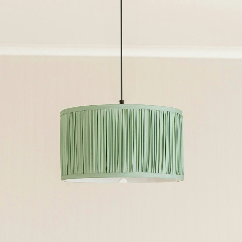 image 1 of ValueLights Jess Green Fabric Ruched Pleated Large Drum Shade