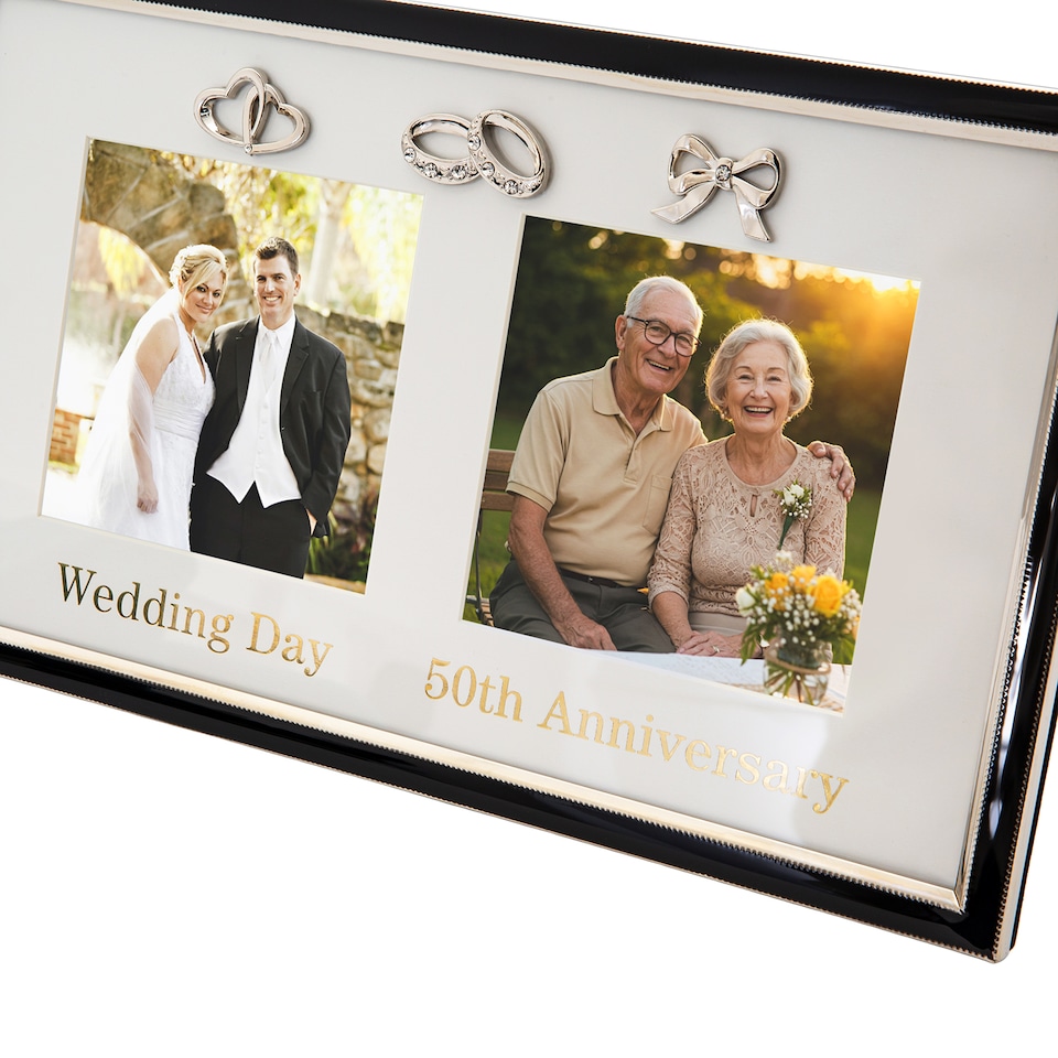 image 1 of 50th Anniversary & Wedding Frame with Silver & Black Icons | Silver | One Size