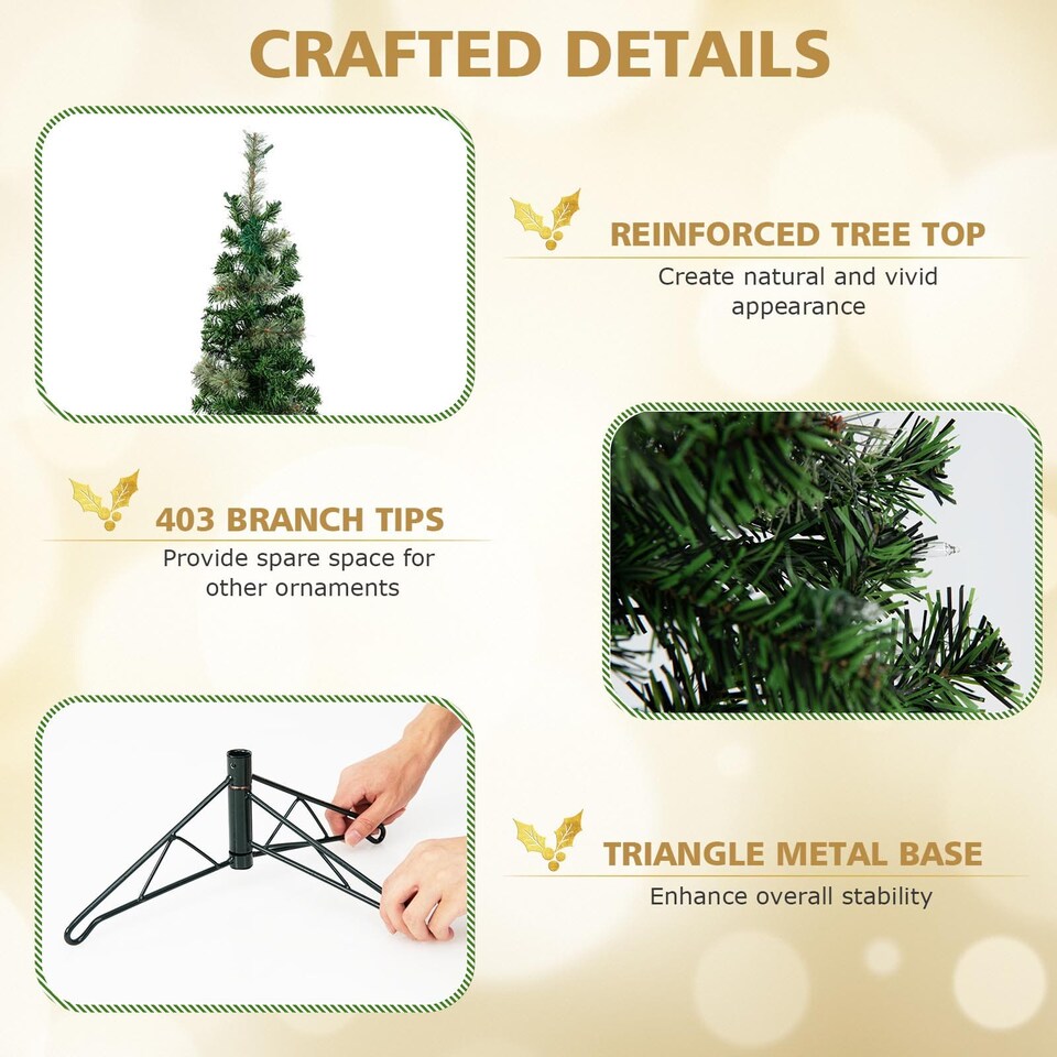 image 1 of COSTWAY 7FT Pre-Lit Half-Shape Artificial Christmas Tree W/ Branch Tips LED Lights Green