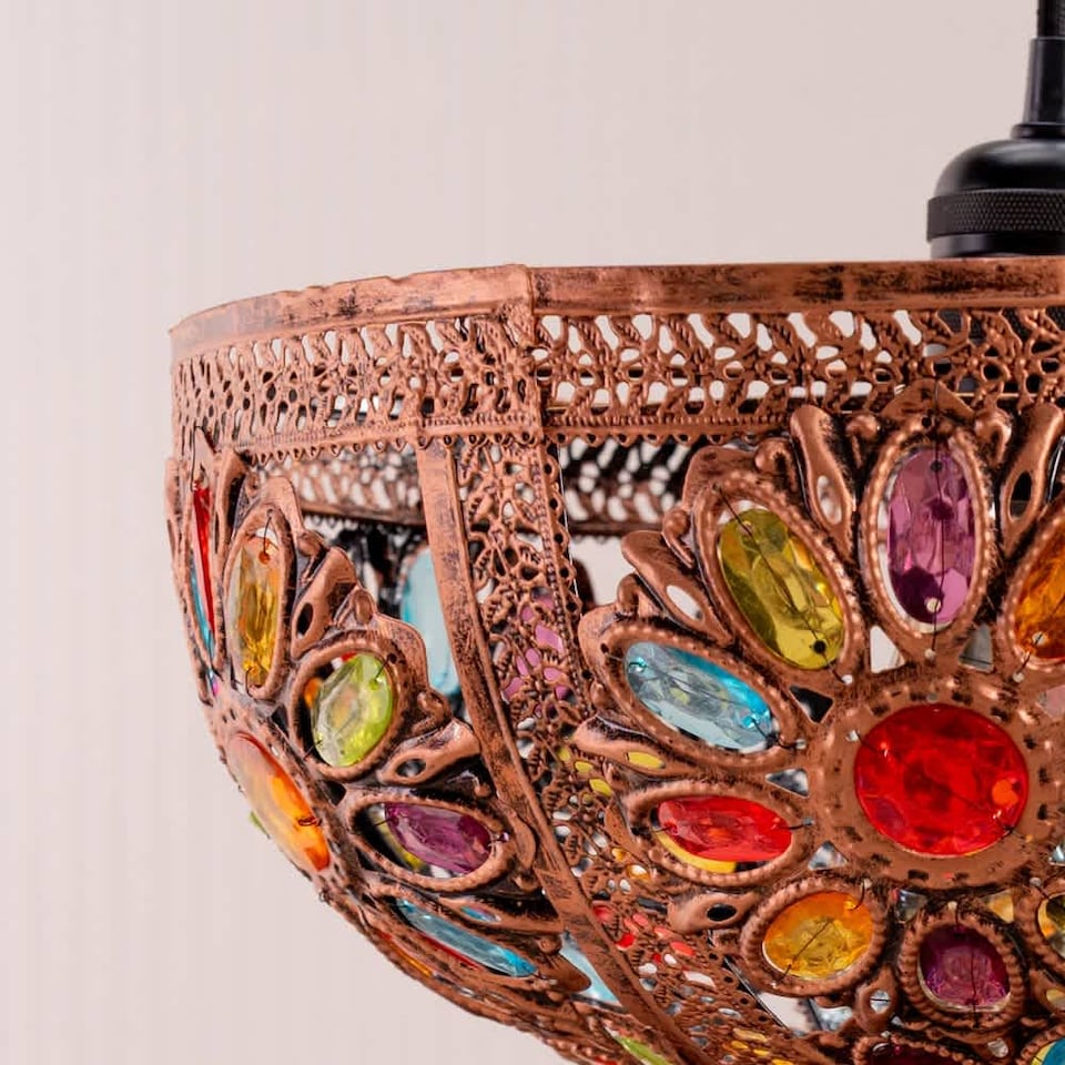 image 1 of ValueLights Samia Bronze Ceiling Light Shade Multi Coloured Jewels | Bronze