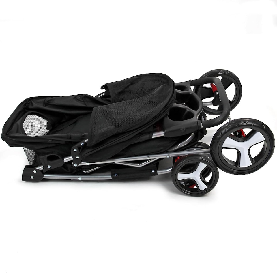 image 1 of Pet Stroller Dog Cat Puppy Pram Pushchair Travel Cart Jogging Buggy Carrier (Black)