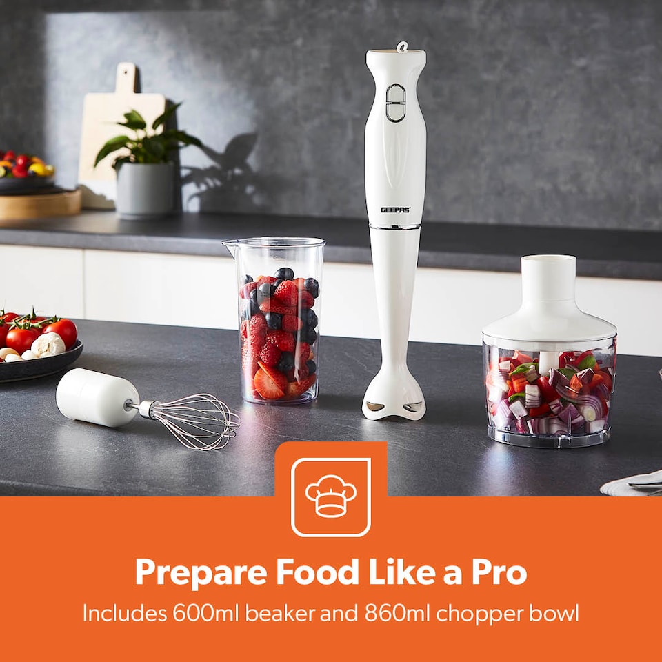 image 1 of GEEPAS 4-in-1 Hand Blender with Electric Whisk | 200W - White | White