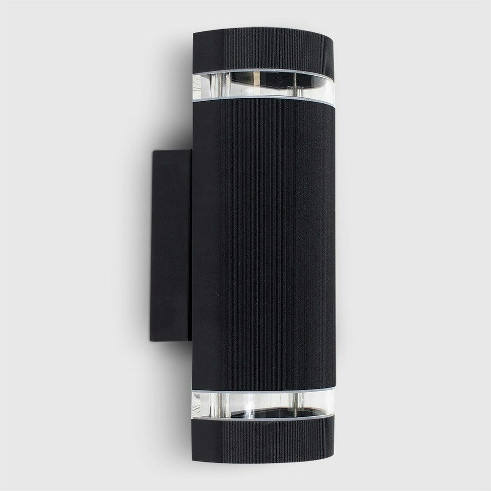 image 1 of ValueLights Pair of Black Ryston Outdoor Wall Up-Down Lights with 5W Warm White Bulb