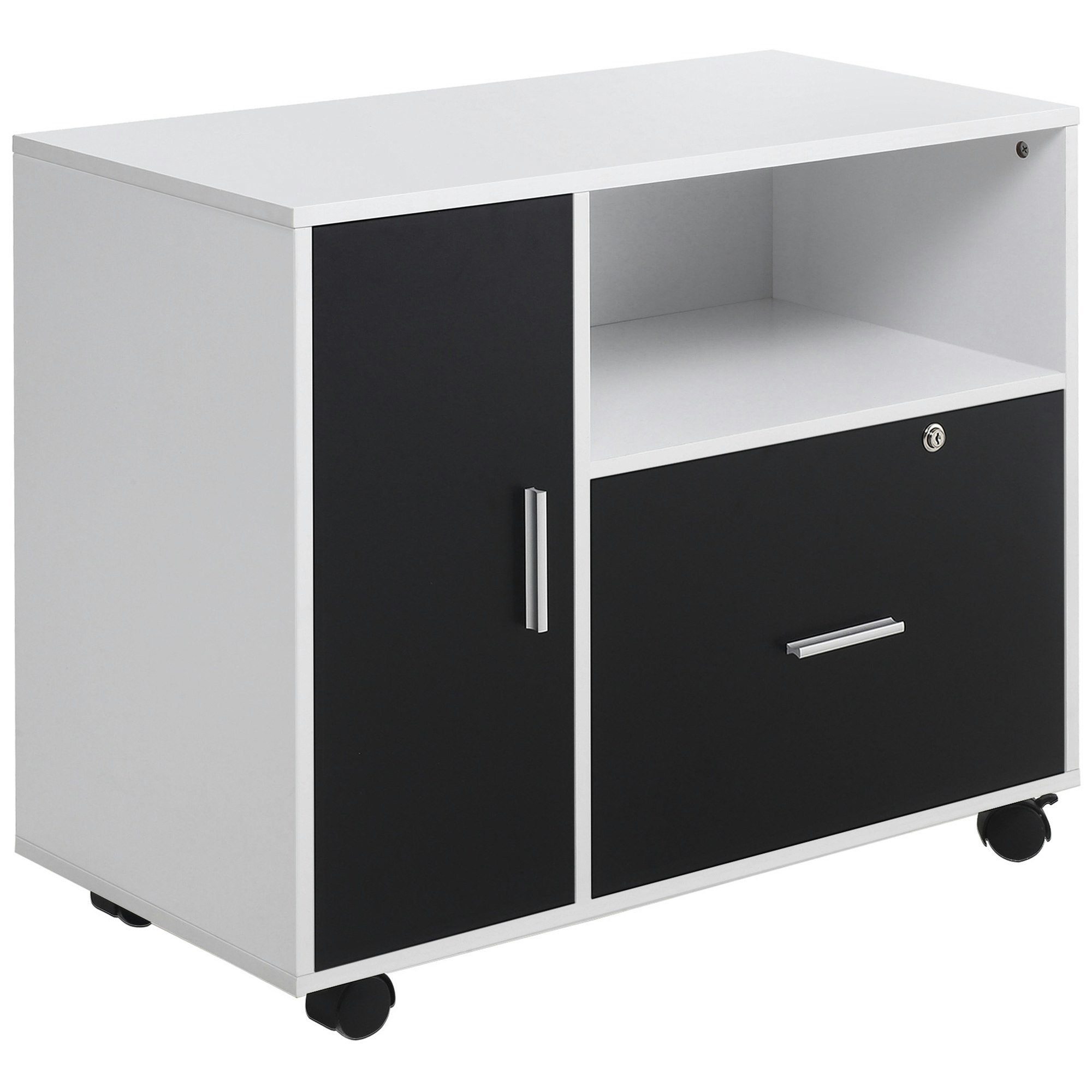 Homcom Mobile Office File Cabinet Printer Table With Lockable Drawer