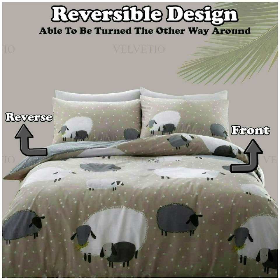 image 1 of VELVETIO Sheep Duvet Cover Set Reversible Polycotton Easy Care Beddings Grey | King