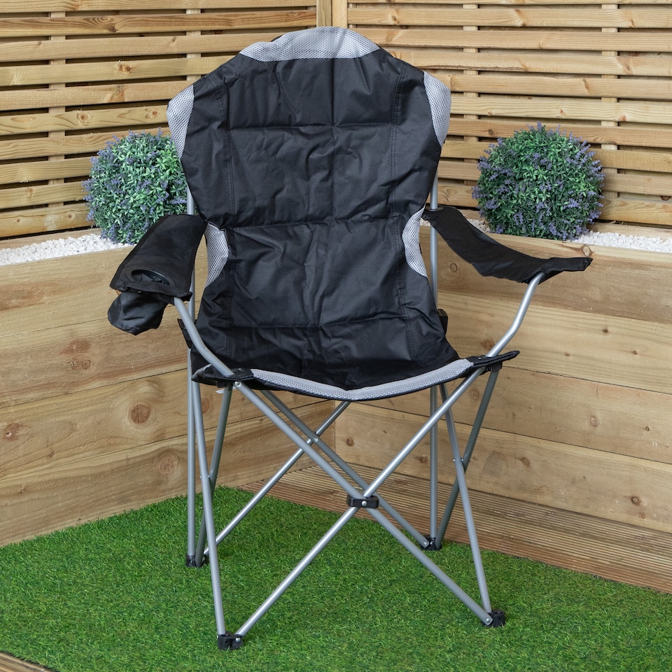 image 1 of Luxury Padded High Back Folding Outdoor, Camping, Fishing Chair in Black