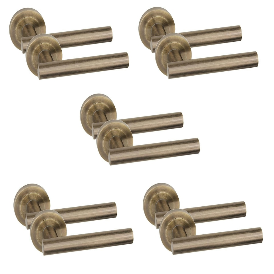 image 1 of Golden Grace 5 Pair Straight T-Bar Design Classic Door Handles in Antique Brass Finish with Spindle and Fixings Bronze
