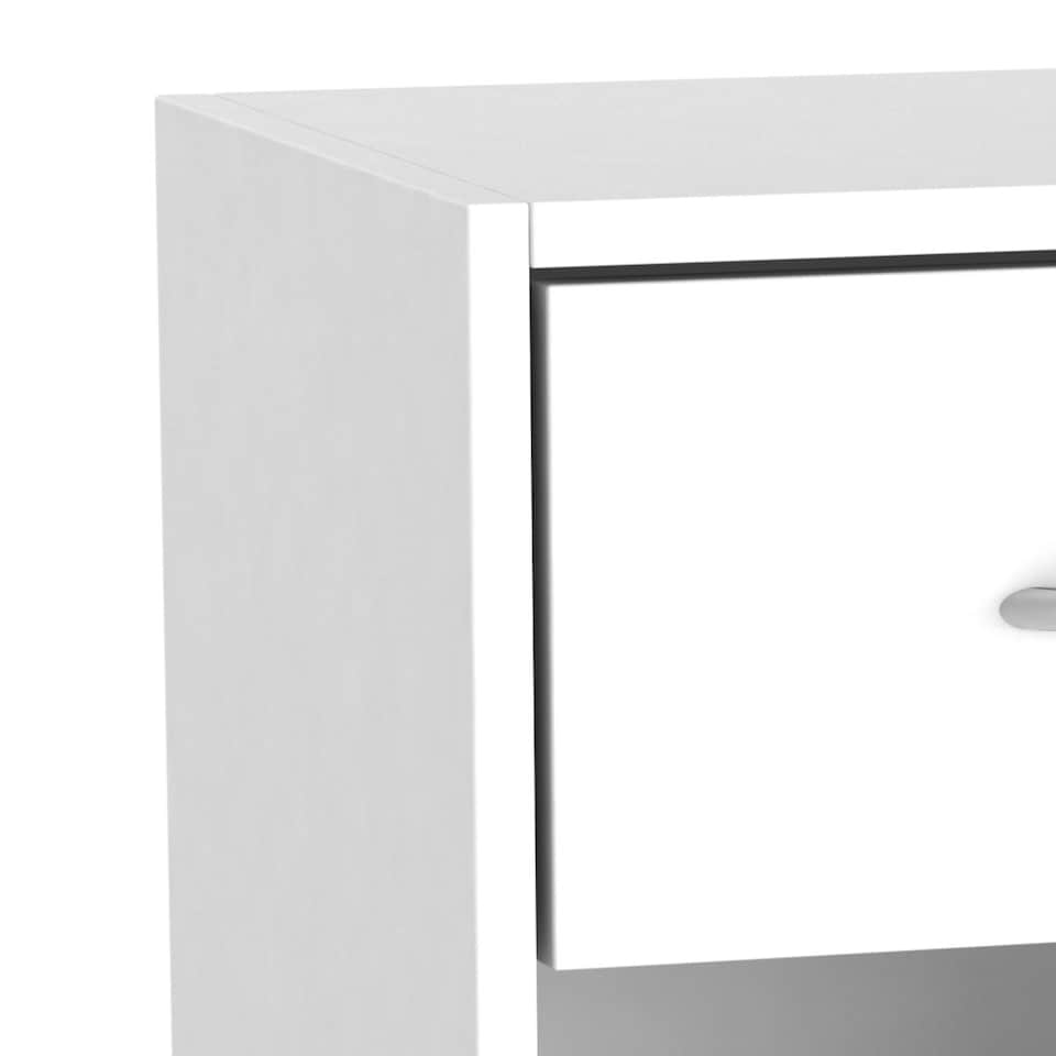 image 1 of 1-Drawer 1-Door Wooden Bedside Table | White | Unit Colour: White | 1