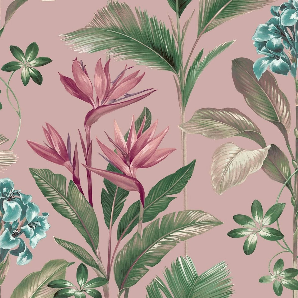 Belgravia Oliana Floral Wallpaper - Pink/Green - 10m x 53cm | Pink