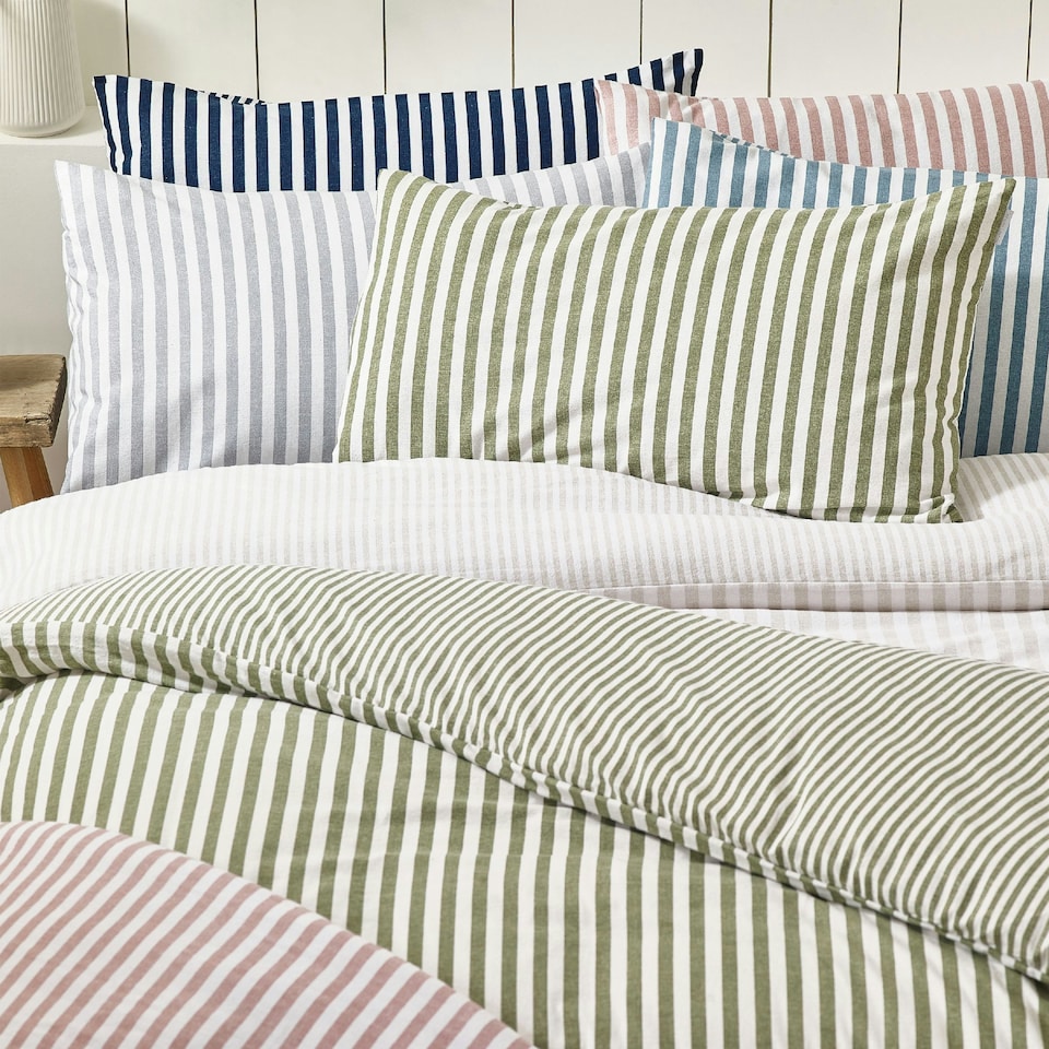 image 1 of Catherine Lansfield Brushed Stripe Cotton Reversible Duvet Cover Set