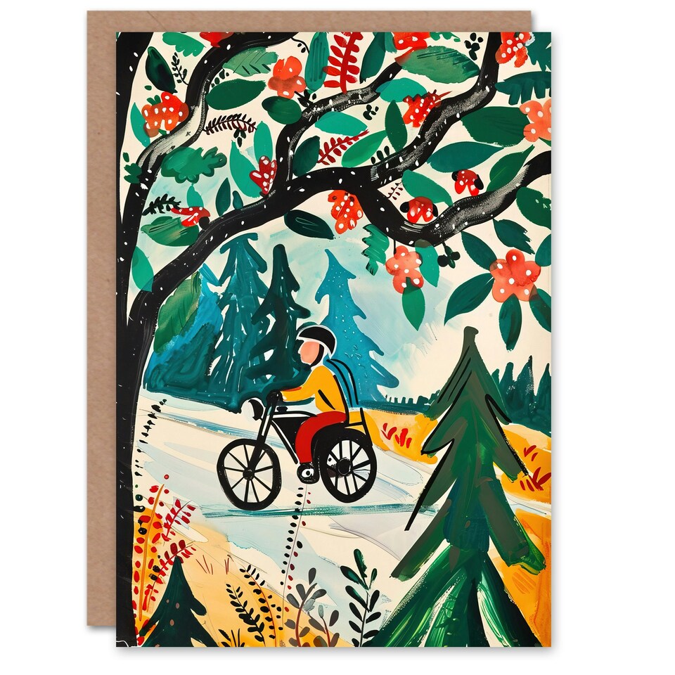 image 1 of Man On Bike Mountains Simple Colourful Him Her Birthday Card