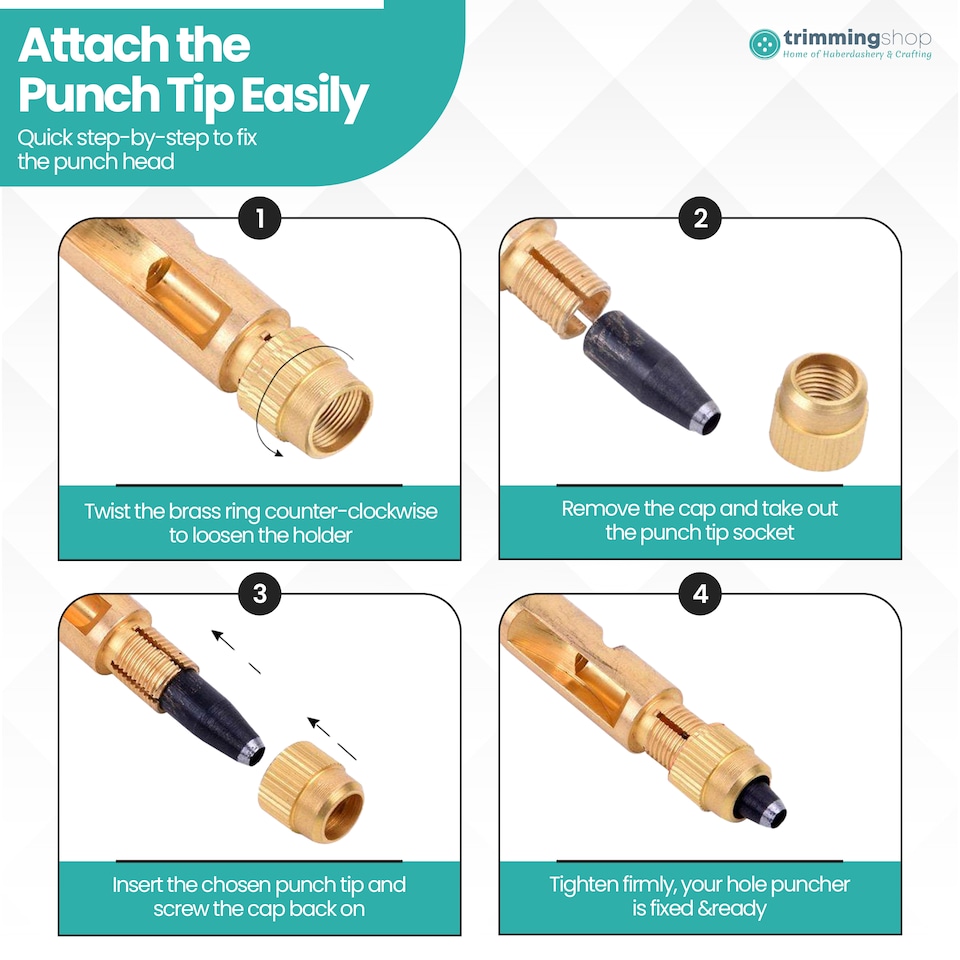 image 1 of 1.5-4mm Automatic Hole Punch Cutter Tool with 6 Tips Brass Wood Handle