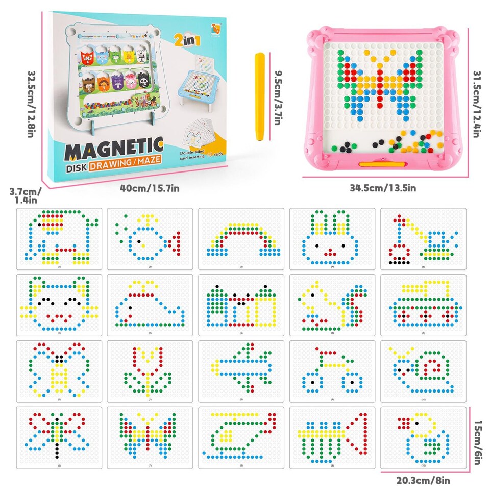 image 1 of 2-in-1 Drawing & Maze Board - Double-Sided Montessori Travel Toy with Pen & 20 Pattern Cards, Fine Motor Skills & Logic Development, Portable Educational Toy for Children Ages 3+ (Pink)