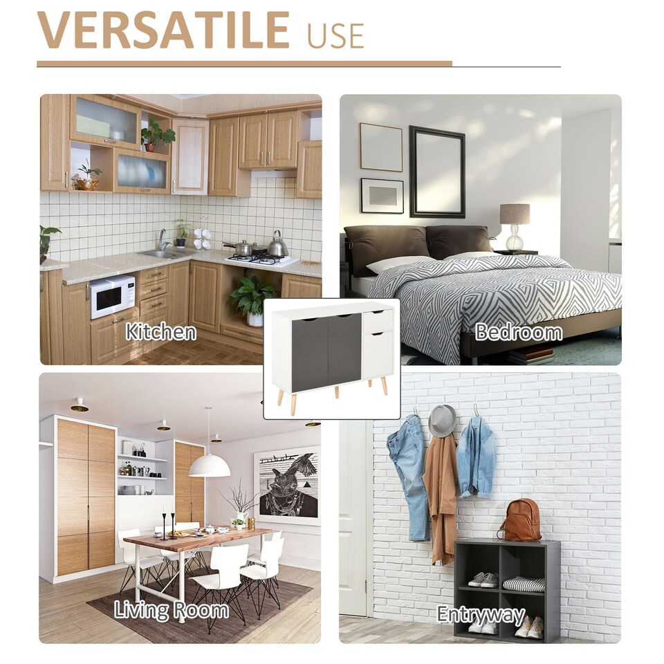 image 1 of HOMCOM Storage Cabinet, Floor Standing Sideboard with Drawer | Grey