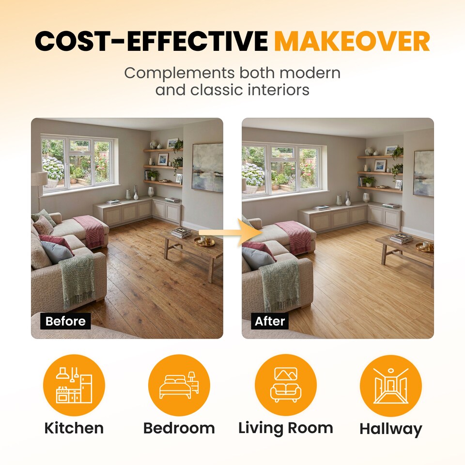 image 1 of NOVECRAFTO Self Adhesive Floor Planks | 36x5.98in (91.4x15.2cm) Each | Peel & Stick Vinyl Flooring | Honey Drift Timber Effect | Waterproof DIY Tiles | Brown | 0.97 sqm