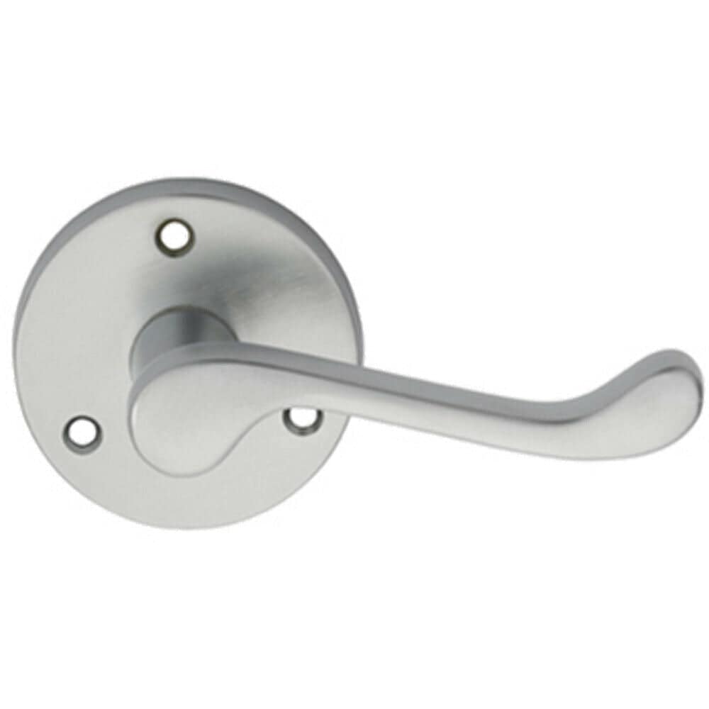 Loops PAIR Victorian Scroll Lever on 58mm Round Rose Satin Chrome Door Handle
