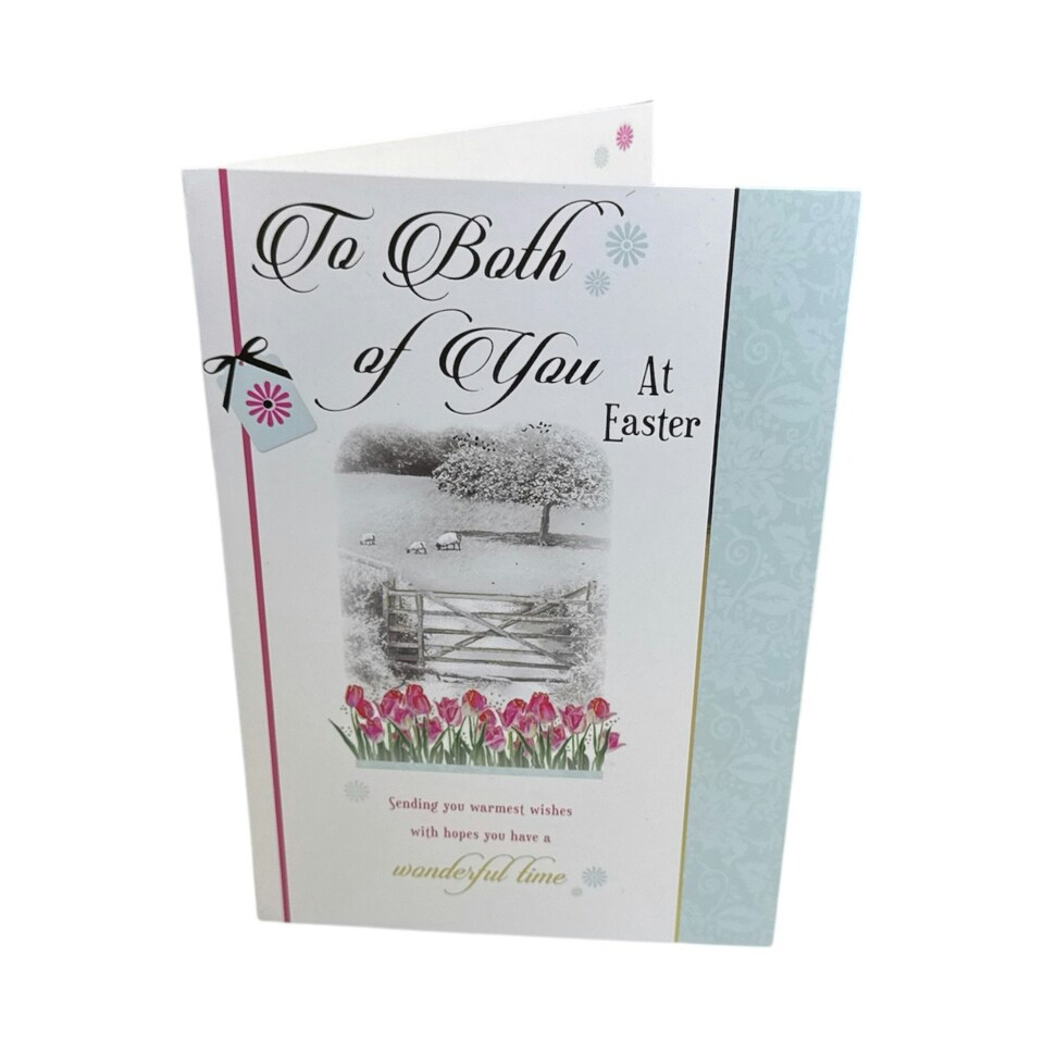 image 1 of To Both Of You Wonderful Time Pink Tulips Design Easter Card