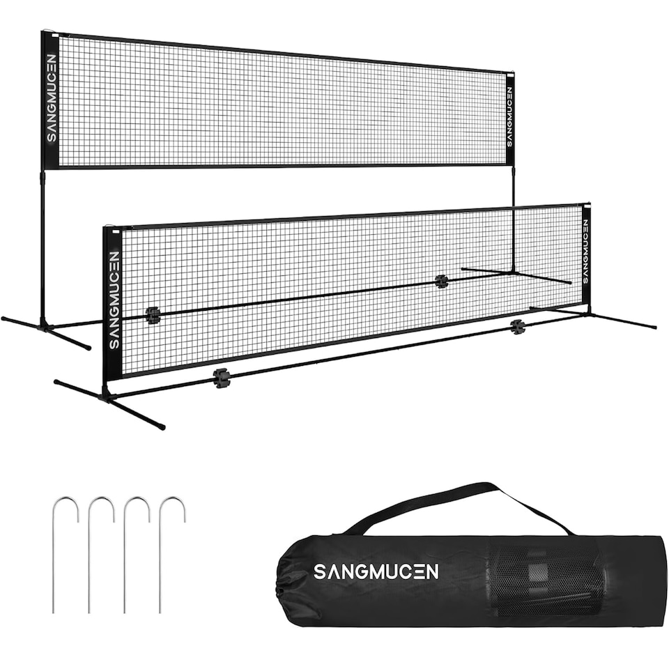 image 1 of Black 4m Badminton Net Post Set Outdoor Portable Volleyball Pickleball Tennis