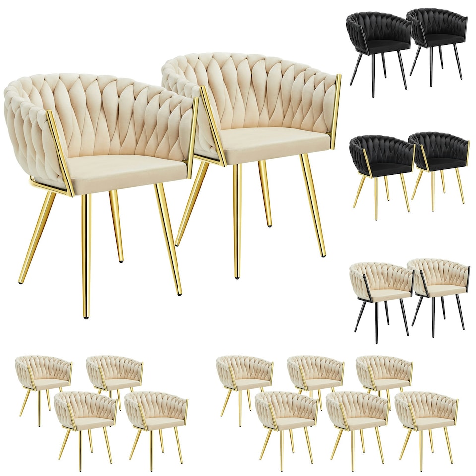 image 1 of Dining Chair Astano - padded, velvet, knot design, continuous backrest - Set of 2 Black