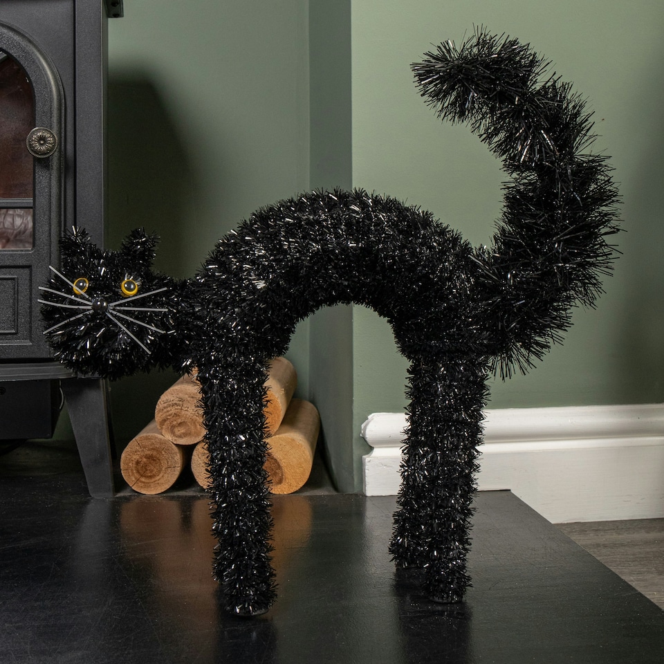 image 1 of 42cm Black Scaredy Cat with Arched Back Halloween Decoration