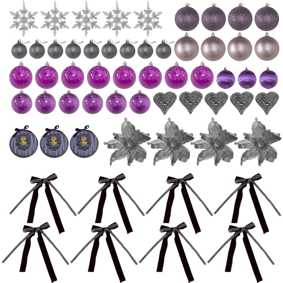 image 1 of HOMCOM 6ft Artificial Prelit Christmas Tree w/ LED Lights, Purple Ornaments