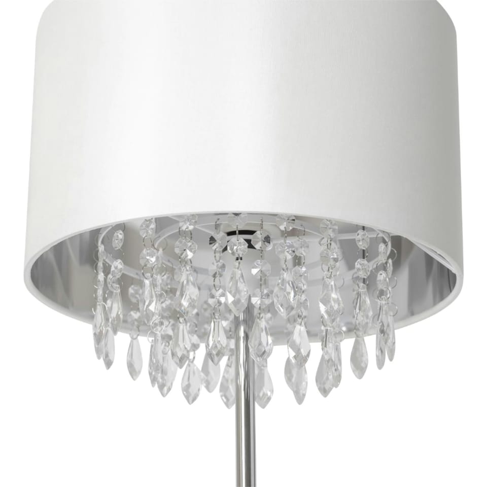image 1 of First Choice Lighting Pair of Cream Faux Silk Jewelled Floor Lamps Chrome | White