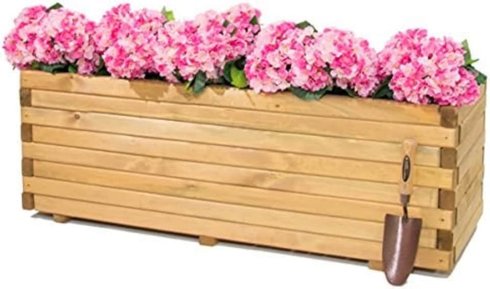 image 1 of Primrose Rectangle Pine Wood Raised Trough Outdoor Patio Planter 1.1m