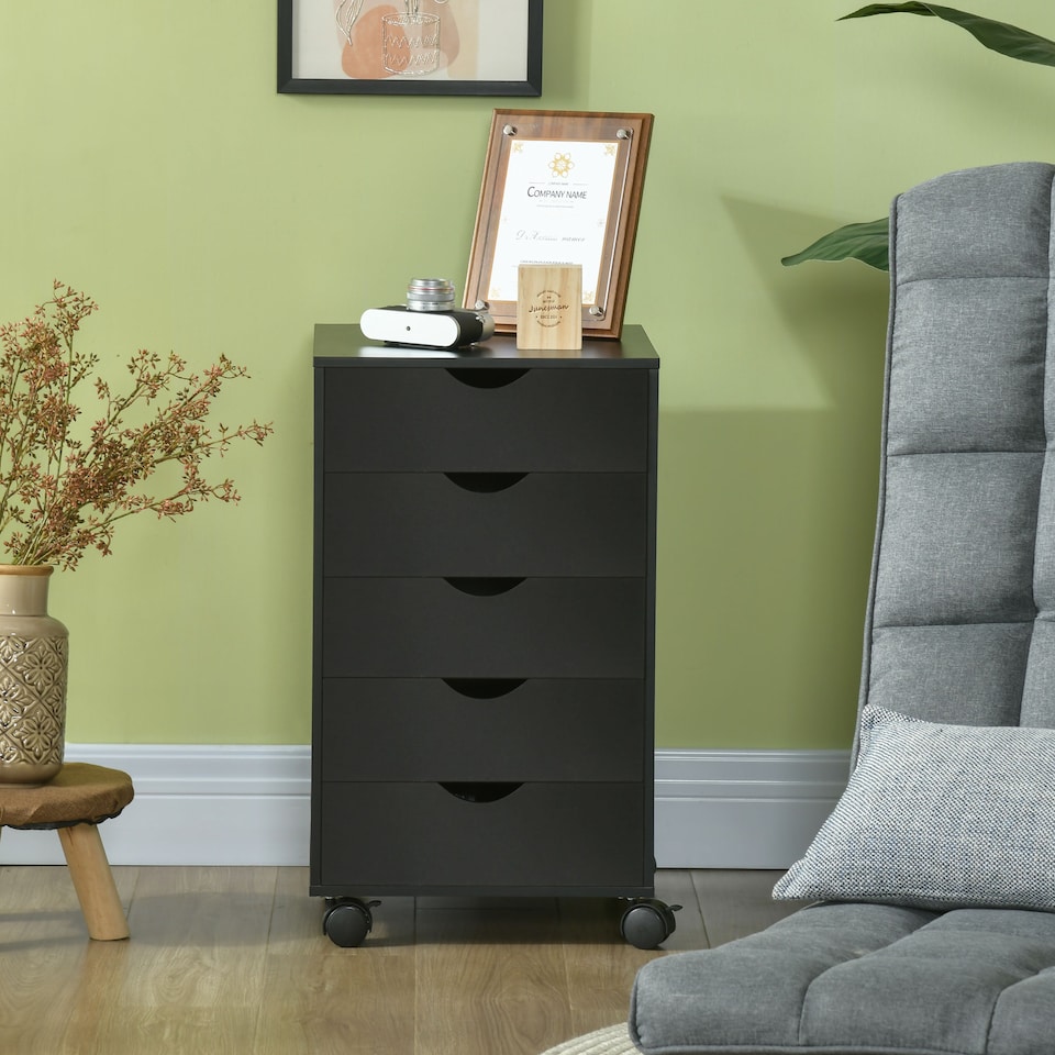 image 1 of HOMCOM Rolling Filing Cabinet with 5 Drawers, Under Desk Drawer, Black