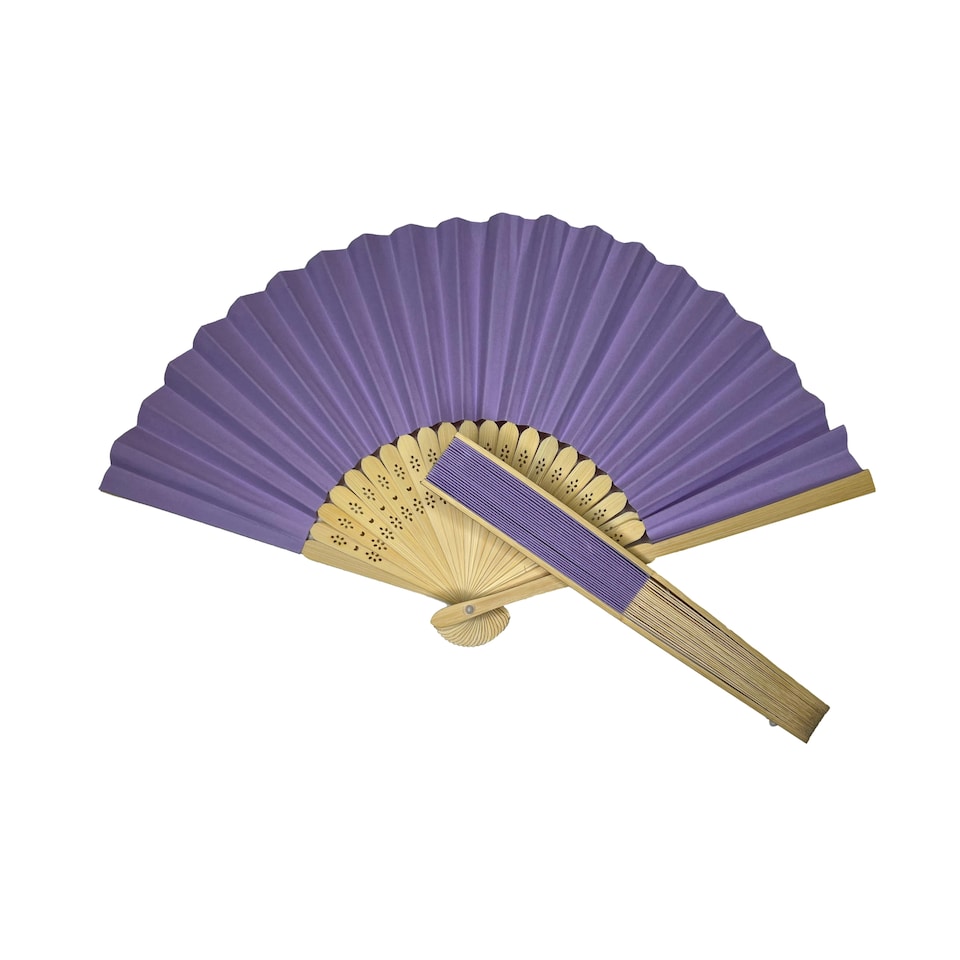 image 1 of Light Purple Paper Foldable Hand Held Bamboo Wooden Fan by Parev