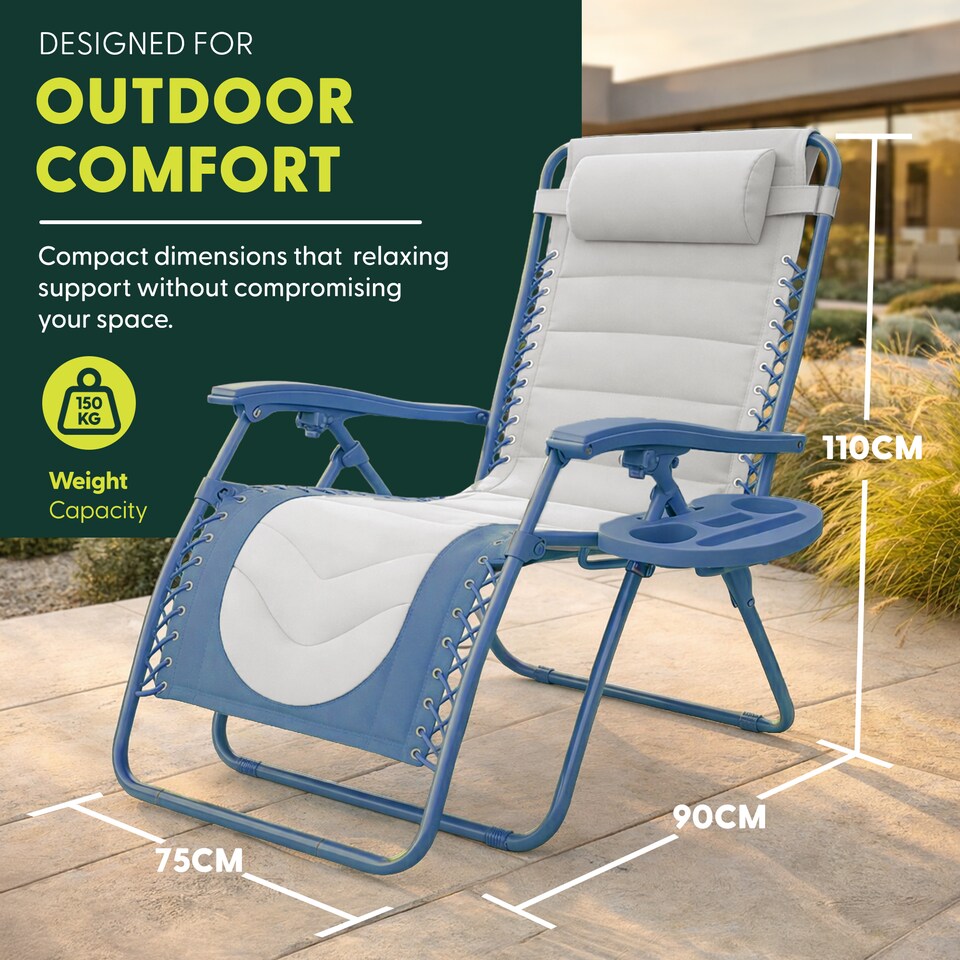 image 1 of Keplin Colour Block Padded Zero Gravity Chairs Set of 2 Folding Garden Recliners