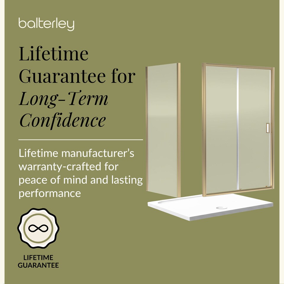 image 1 of 1400x900mm Sliding Shower Suite with Safety Glass Door, Side Panel & Tray, Brushed Brass | Copper | Brushed Brass | 3