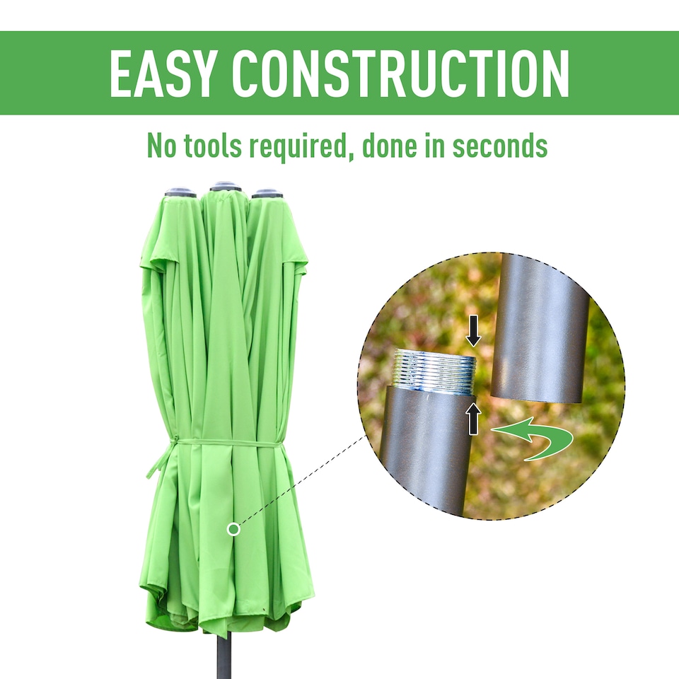 image 1 of Outsunny 4.6m Garden Parasol Double-Sided Sun Umbrella Patio Market Shelter Canopy Shade Outdoor with Cross Base – Green