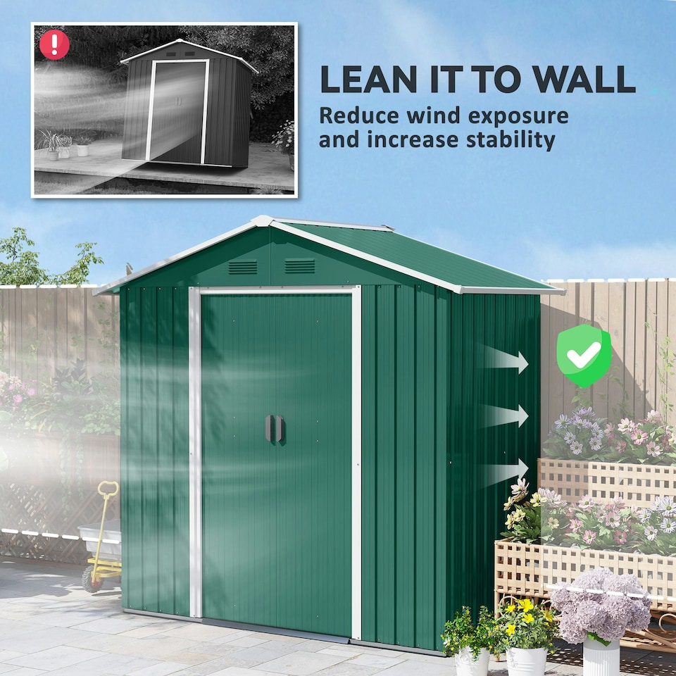 image 1 of Outsunny 6.5x3.5ft Metal Garden Shed for Garden and Outdoor Storage, Green