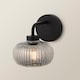 image 4 of ValueLights Amaia Black IP44 Smoke Ribbed Glass Wall Light & Bulb | Black