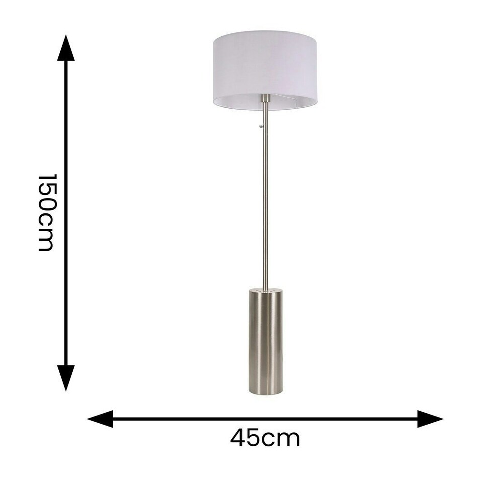 image 1 of ValueLights Lexy Grey Fabric Drum Shade with Brushed Chrome Dimmable Floor Lamp with LED Bulb Grey